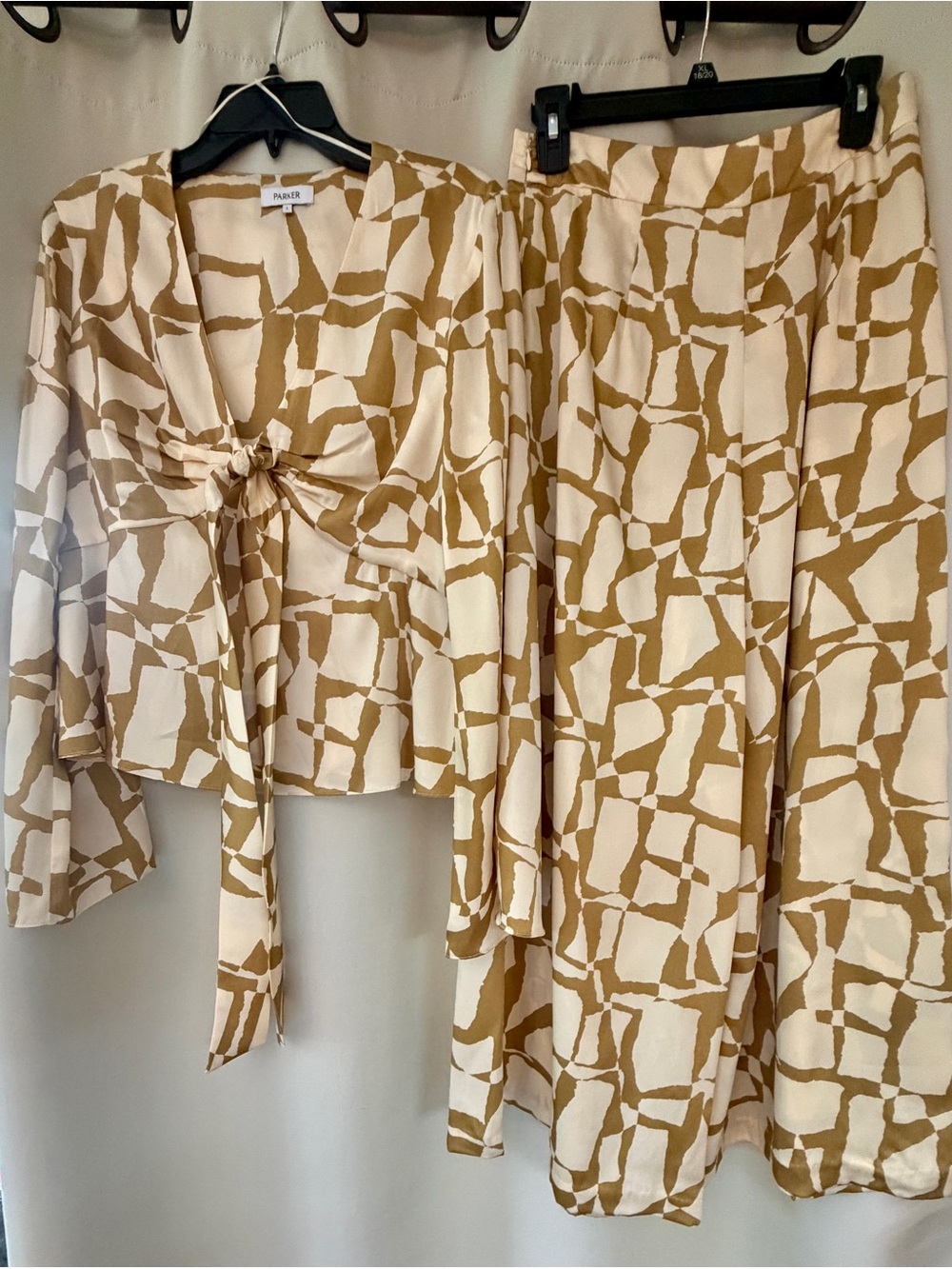 Cream and Camel Geometric pants and top